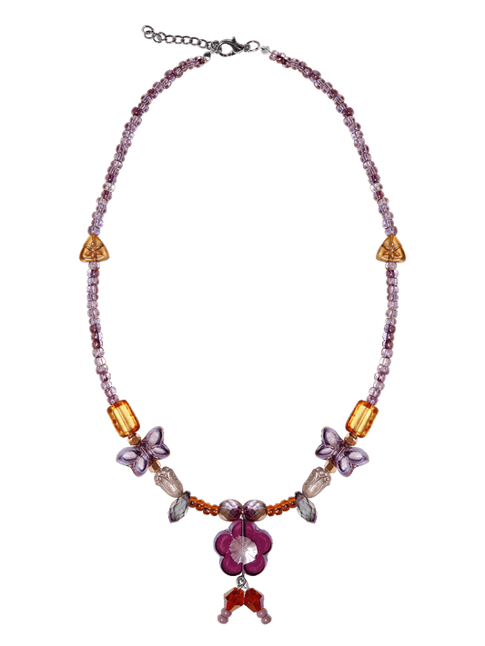 vintage handmade purple dreamy butterfly silhouette bead necklace
