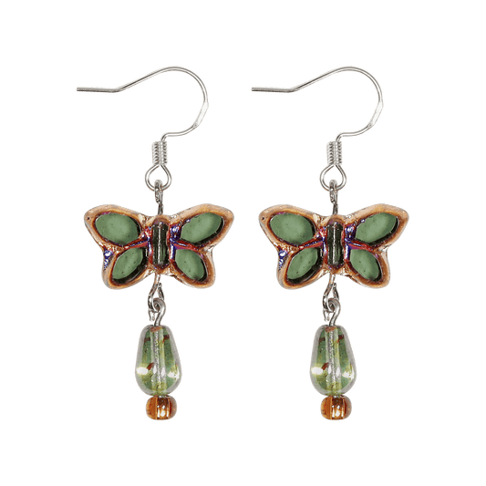 vintage handmade green shadow butterfly dance earrings