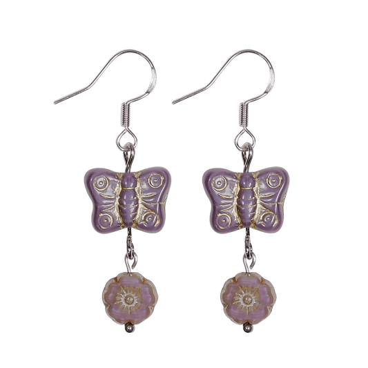 vintage handmade purple fantasy butterfly earring